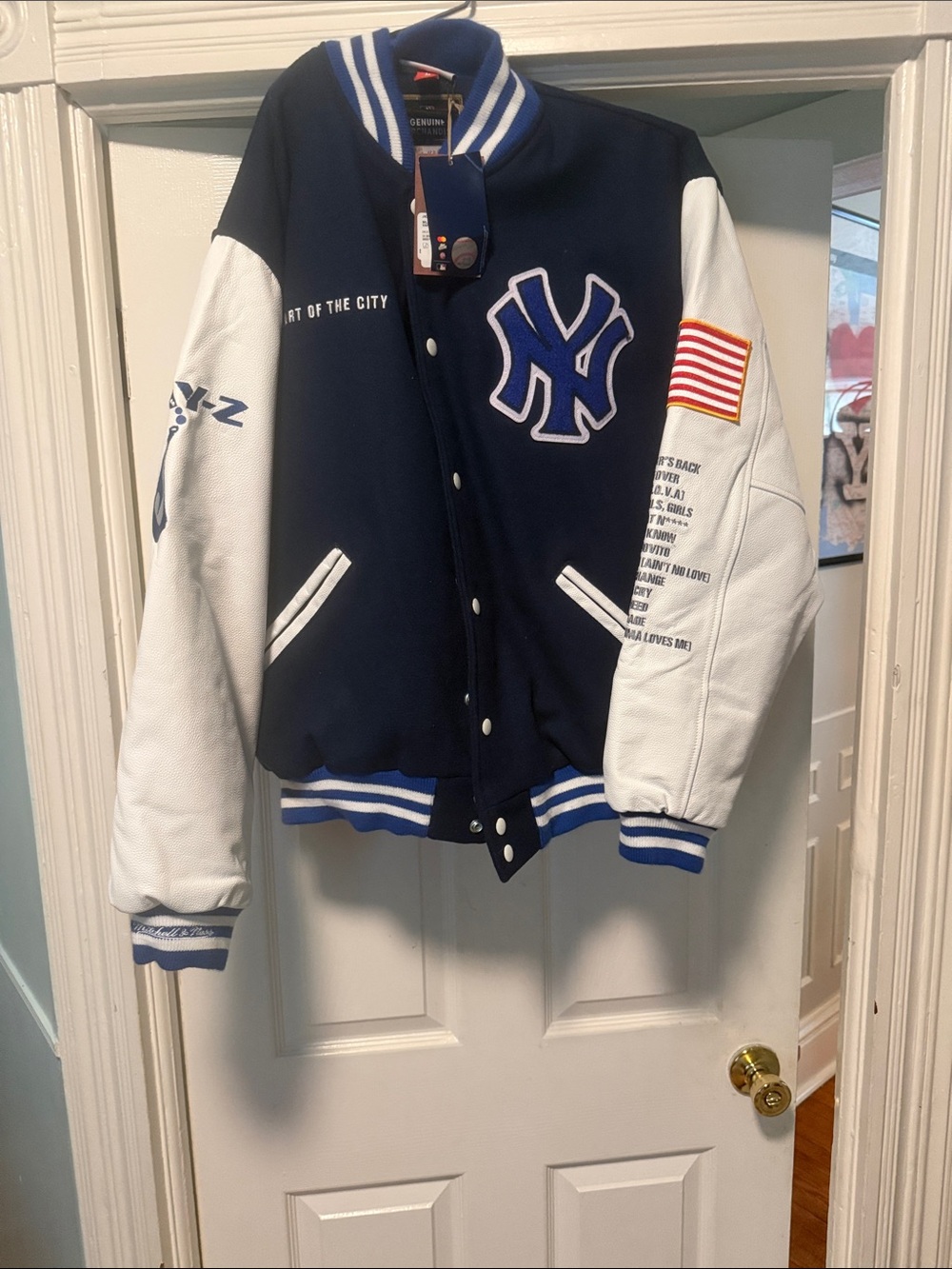 Jay z New York Yankees Navy & White Varsity Jacket. Reasonable doubt 25th